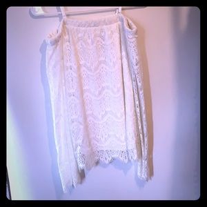 Long sleeve off the shoulder white lace top